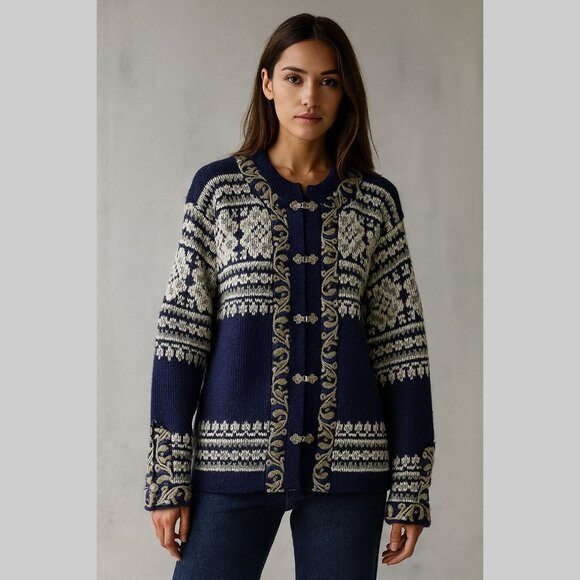 Nordstrikk Toggle Cardigan Fair Isle Sweater Size Medium Grandma Cottage Whimsy - Picture 1 of 7